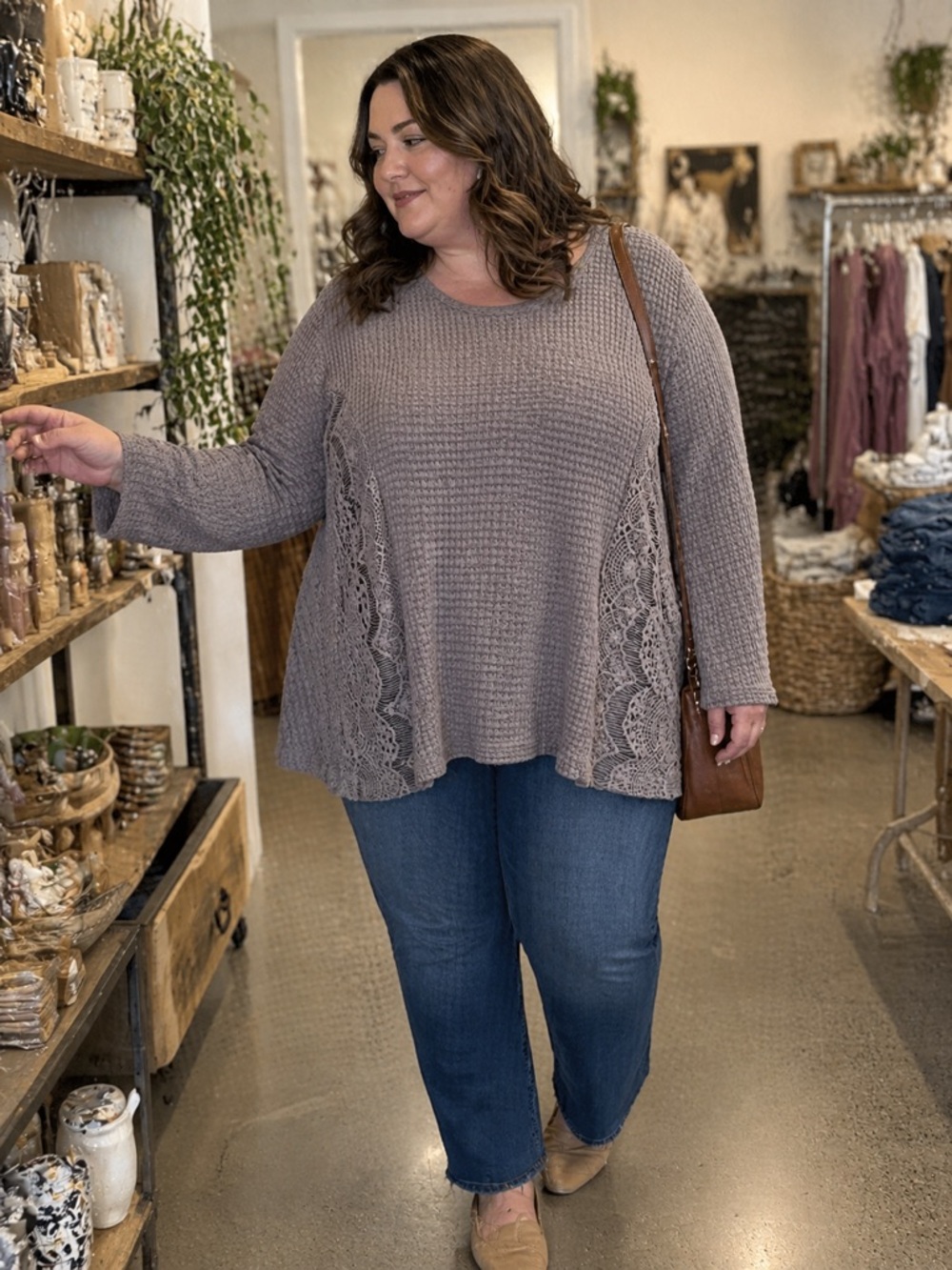 indigo soul Dusty Mauve Waffle Knit Top